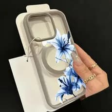 Flor Azul Lírio Padrão Magnético Fosco Caso Para iPhone 17 Ar 16 15 14 13 12 11 Pro Max Plus 16E Capa