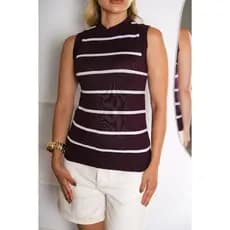 Blusa Feminina Cavada Listrada Básica Cacharrel Gola Redonda Tricot Premium Primavera Verão