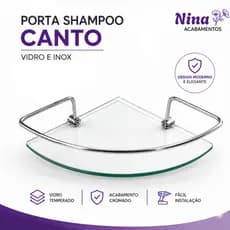 Prateleira de Vidro Para Banheiro Porta Shampoo de Canto Alumínio