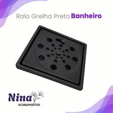 Ralo Grelha Preto Quadrado Sistema Abre e Fecha com Caixilho