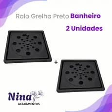 Kit 2 Ralo Grelha Preto Quadrado Aço Inox Sistema Abre e Fecha