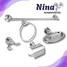 Kit Acessórios Stander 5 Peças para Banheiro Porta Toalhas Reto e Argola, Saboneteira e Papeleira