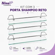 Kit 3 Porta Shampoo Reto em Vidro Incolor para Banheiro - Resistente e Elegante