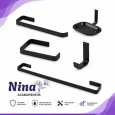 Kit Acessórios Para Banheiro 5 Peças Quadrado Preto Fosco com Saboneteira - Luxo