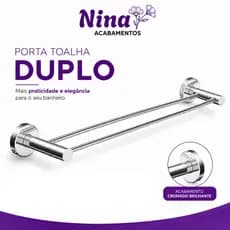 Toalheiro Duplo Suporte Para 2 Toalhas de Parede Aço Inox Premium Resistente 55cm
