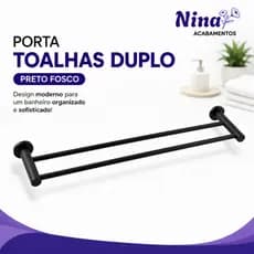 Porta Toalhas Toalheiro Duplo para Banheiro Preto Fosco Luxo