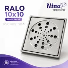 Ralo Inox 10x10 Quadrado com Tampa Grelha Sistema Abre e Fecha Acompanha Caixilho