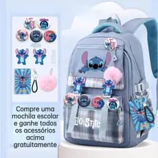 (Com Acessórios)Stitch Mochila leve para crianças de grande capacidade Mochila leve para crianças Meninas Mochila