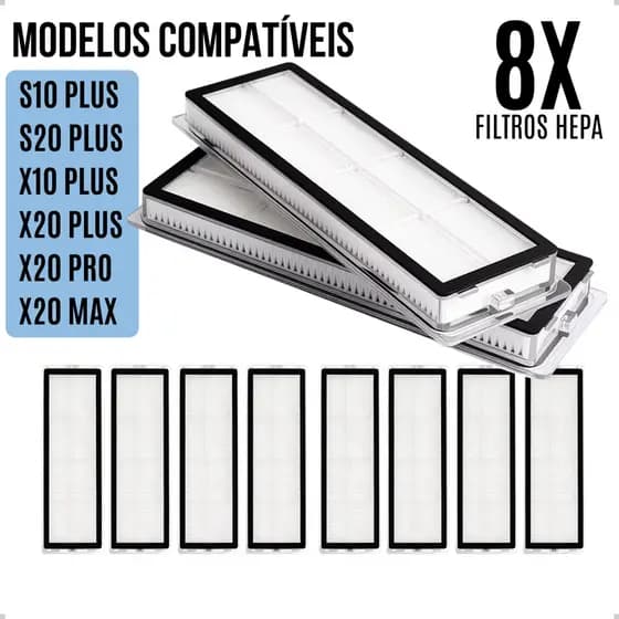 Kit 8, 4 e 2 Filtros Hepa P/ Robo Aspirador Xioami 5 X20 Pro X20 Max X10+ X20 Plus S10+ S20+ S40 H40 H50 Pro 1C 2C