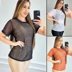Blusas Feminina De Tule Canelado } Fitness Academia  veste leggings Tapa bumbum  Camiseta Top Treino  T-shirts Camisão