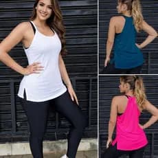 Blusa Academia feminina Alça ) Regata Veste Legging Camisão Tapa Bumbum Camiseta Tule  roupas de Academia Dry Fit