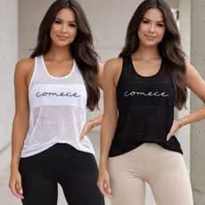 KIT 2 Regata Feminina Telinha } Camisão Dry Fit blusa De Academia  Camista Tapa Bumbum Veste  Leggings Roupas Fitness