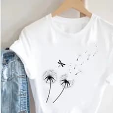 Camiseta Blusa Feminina 100% Algodão Flores do Campo Capim Dourado