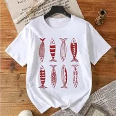 Camiseta T-shirts Feminina Modinha de Pexe Peixinhos T-shirt Sardinhas Sardines Super Moderna