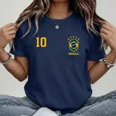 Camiseta 100% Algodão Brasil Camisa 10 T-shirt Feminina Verão