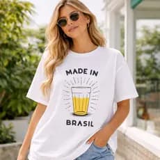 Camiseta Made In Brasil Comemoração Camisa Feminina Estilosa Copa Bebida Blusa Casual