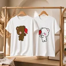 Kit Dia dos Namorados 2 Camisetas Ursos Romantico Usar de Casal Coraçao Camisa Basica 100% Algodão