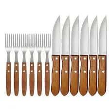 Conjunto Garfo e Faca Premium  - MOR -  12 Peças em Aço Inox e Madeira
