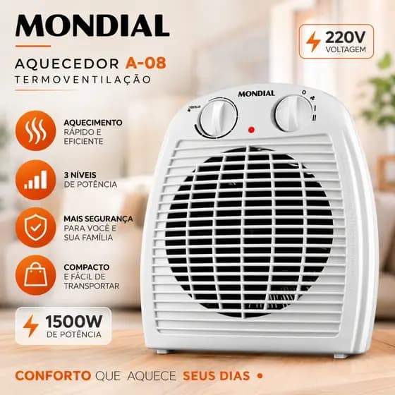 Aquecedor Mondial A-08 220V/2000W Termoventilação Branco Portátil