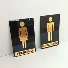 kit 2 Placas Acrílico Espelhado Porta Banheiro Feminino e Masculino - Placa Sinalizadora - Espelhada