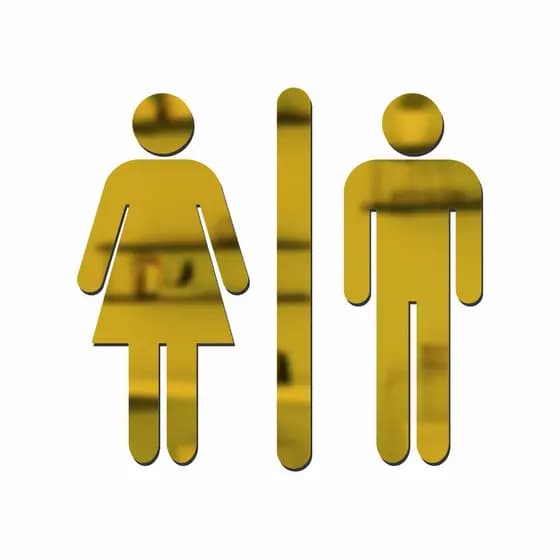 Espelho Decorativo Sinalização Banheiro Acrílico Dourado