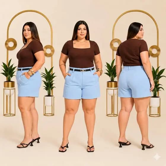 Short Plus Alfaiataria Cintura Alta com Cinto Elegante Social Confortável Modelador