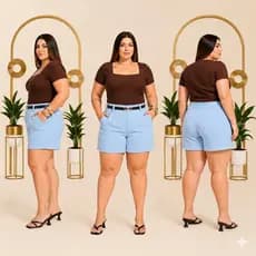 Short Plus Alfaiataria Cintura Alta com Cinto Elegante Social Confortável Modelador