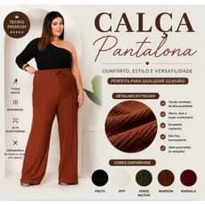 Calça Feminina Pantalona Plus Size Tecido Ana Cintura Alta Não Marca Confortável Moda