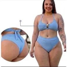 Biquíni Plus Size Cintura Alta Hot Pants com Fivela Sofisticada