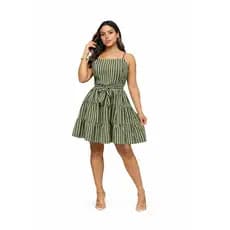 Vestido Listrado Alcinha Regulável com Laço Elegante