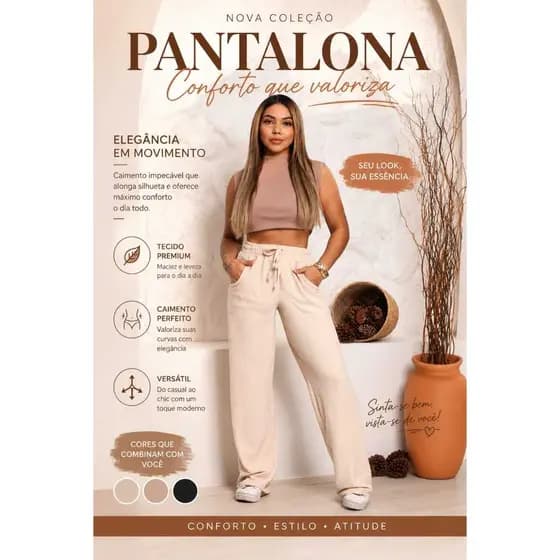 “Calça Pantalona Feminina Wide Leg Cintura Alta Moda Blogueira do P ao GG”