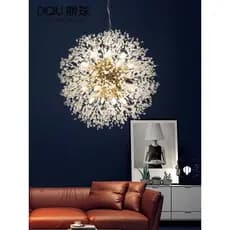 Dourado Lustre Pendente Cristal Dente De Leão 50cm+9 G9  lâmpada
