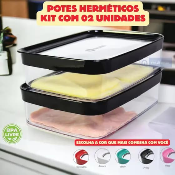 Kit 2 Porta Frios Herméticos Alimentos Mantimentos com Tampa Organizador Geladeira Empilhavel