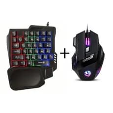 Kit Teclado e Mouse Gamer Luminoso Ergonômico Teclado de Uma Mão e Mouse Pad