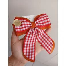 laço xadrez adulto e infantil,vermelho com caramelo