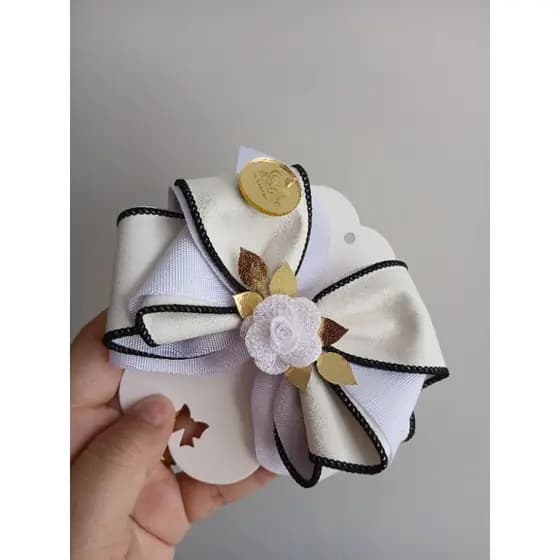 laço infantil formosura branco com borda preto coleção festa