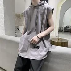Camiseta Sem Mangas Masculina Esportiva De Basquetebol Estilo Hong Kong Top Student Loose Hooded Waistcoat