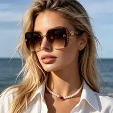 Moda sem moldura óculos grande quadro mostrando rosto pequeno Glitter luz luxo óculos de sol feminino High-End todos @