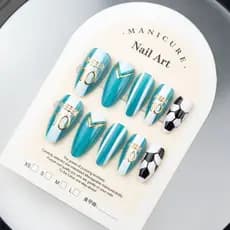 24 peças olho de gato dourado usando unhas essência de futebol Manicure peças de unhas