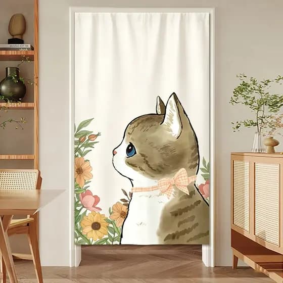 Cortina De Porta De Gato Engraçada , Decoração Restaurante , Divisória De Desenho Animado , Quarto , Sala De Estar , Ban