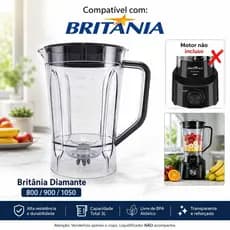 Copo para liquidificador compativel com,  Britania Diamante 800 1050 TO GO 900 W BLQ 970 Turbo Cristal (tamp Pta) - 9232