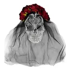 Tiara Véu Caveira Mexicana Coroa De Flores Noiva Cosplay Fantasia Halloween