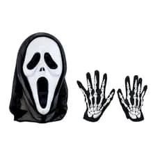 Máscara Pânico E Luva De Esqueleto Halloween Carnaval