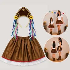 Kit Fantasia Feminina Maria Bonita Festa Junina Arraiá Caipira  Adulto e Infantil (SAIA + TIARA) TAMANHO ÚNICO