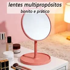 Espelho de Mesa Maquiagem de Gatinho Orelha Redondo com Rotação 360º Bandeja Porta-objetos e Pente Oculto Fofo e Moderno