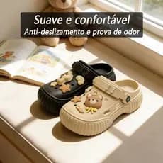 Sandália Feminina Babuche Antiderrapante Leve Macia Conforto Buraco Sapatos Sola Grossa com Proteção Anticolisão