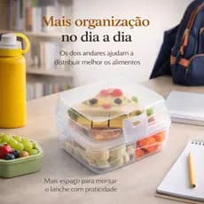 Lancheira Escolar com Trava Marmita Fitness Pote 2 Andares com 4 Divisorias