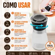 Moedor de Temperos Vidro Aço Inox para Especiarias