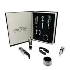 Kit Vinho com Abridor Saca Rolhas Tampa Dosador Corta Lacre Livro 5 Acessorios
