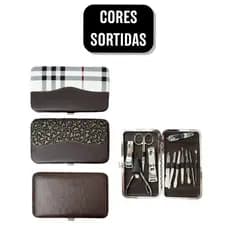 Kit Manicure 12 Peças Completo com Estojo Estampado Cortador Tesoura Pinça Kit Pedicure Portátil